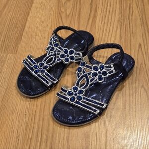 Elegant Blue Beaded Sandals